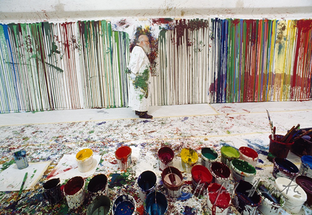 Hermann Nitsch painting in his studio