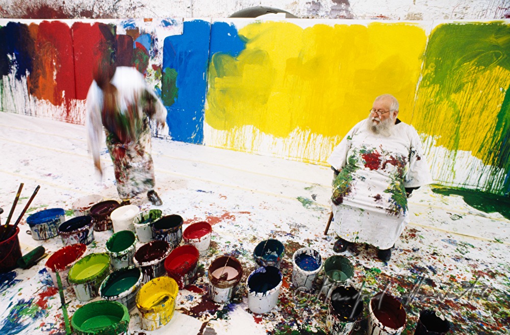 Hermann Nitsch painting in his studio